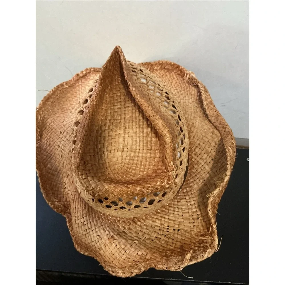 Harley Davidson Bend-Brim Straw Cowboy Hat F&M Hat Co Leather Band SZ S/M WORN